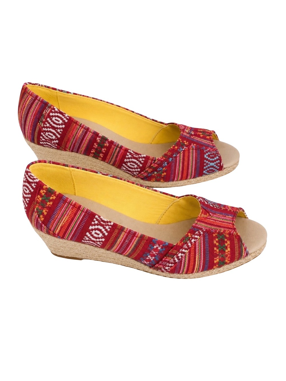 Sonoma Life + Style Womens Peep Toe Wedge Shoes Red Stripe Size 9 M Fabric Upper